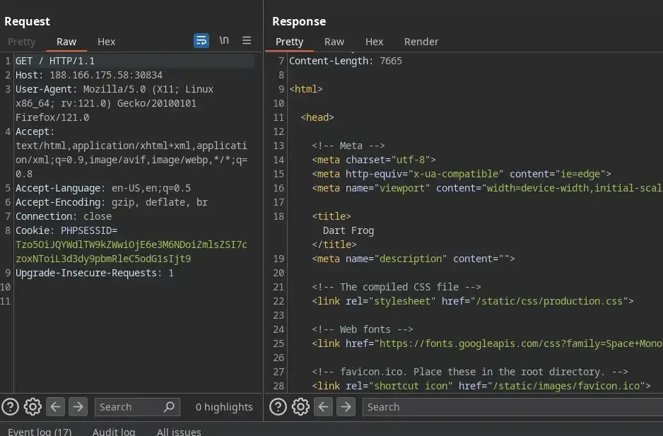 Initial Burp request Initial Burp request